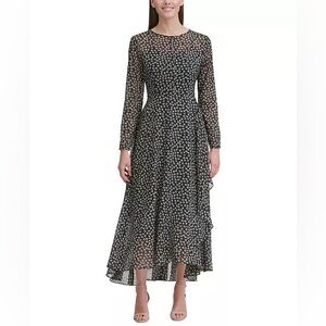 TOMMY HILFIGER Flocked Floral Chiffon Maxi Dress